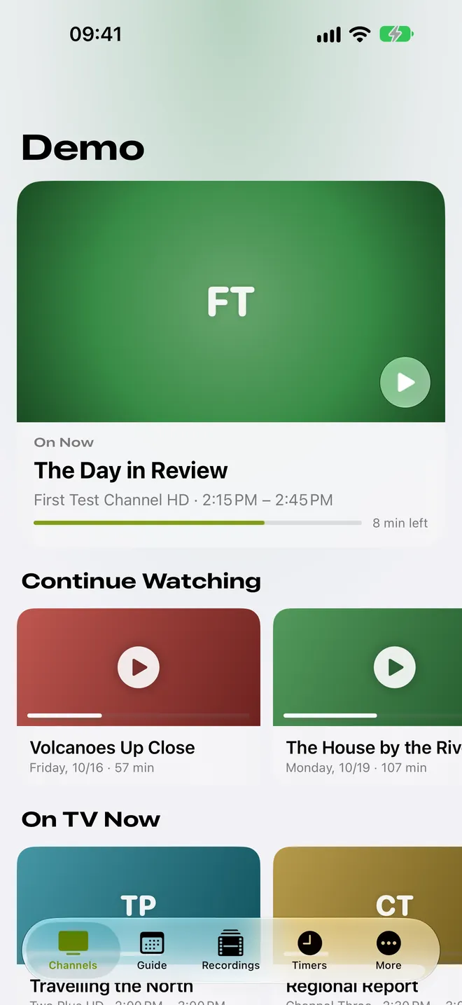 Home screen on iPhone with the channel watched last