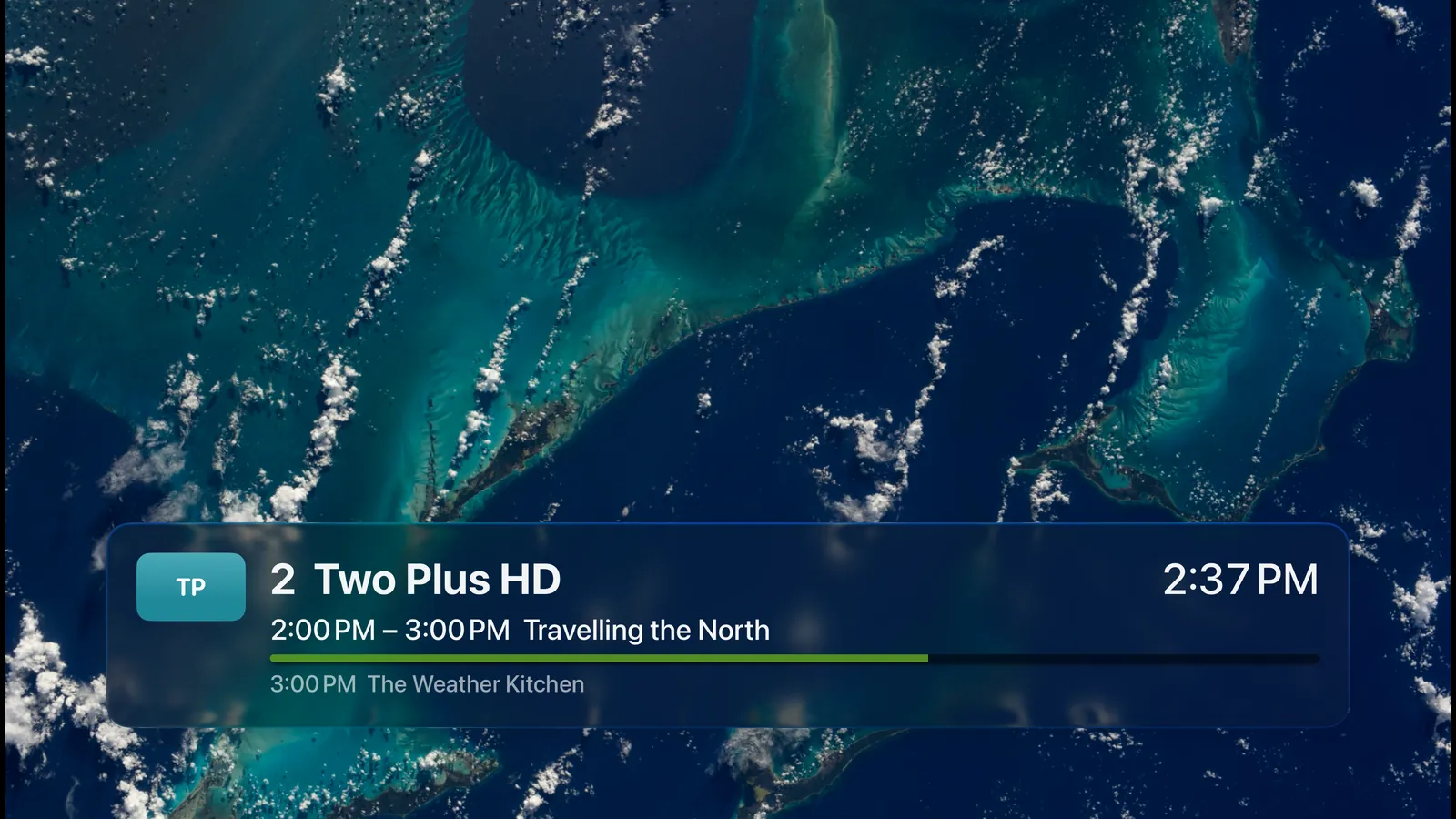 Apple TV: changing channels with an overlay of channel and program